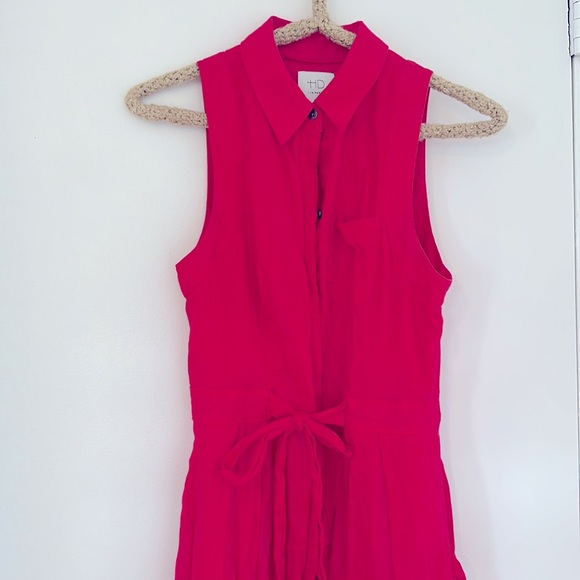 Anthropologie Hd In Paris 100% Linen Hot Pink Shirt Dress size 0 - Picture 2 of 10